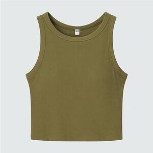 NWOT Uniqlo Ribbed Cropped Sleeveless Bra Top - Small - Olive